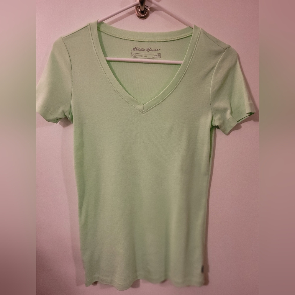 Eddie Bauer Women's Light Green V-Neck Top